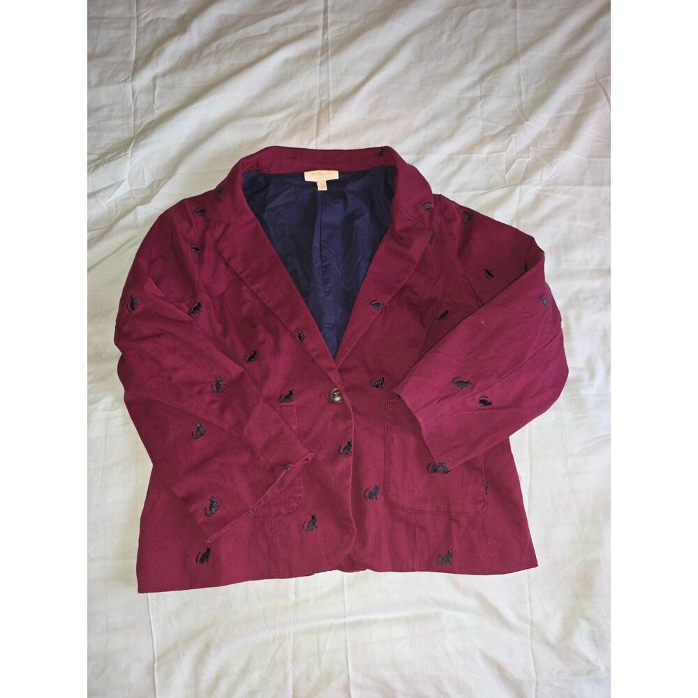 Vintage Marketplace Blazer Large Burgundy Black Cat Embroidered Novelty ModCloth - Picture 5 of 8